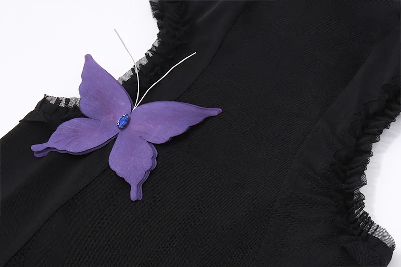 Halternek uitgesneden maxi-jurk met vlinderapplicatie, uitgesneden taille, rugloze stijlvolle elegante jurk