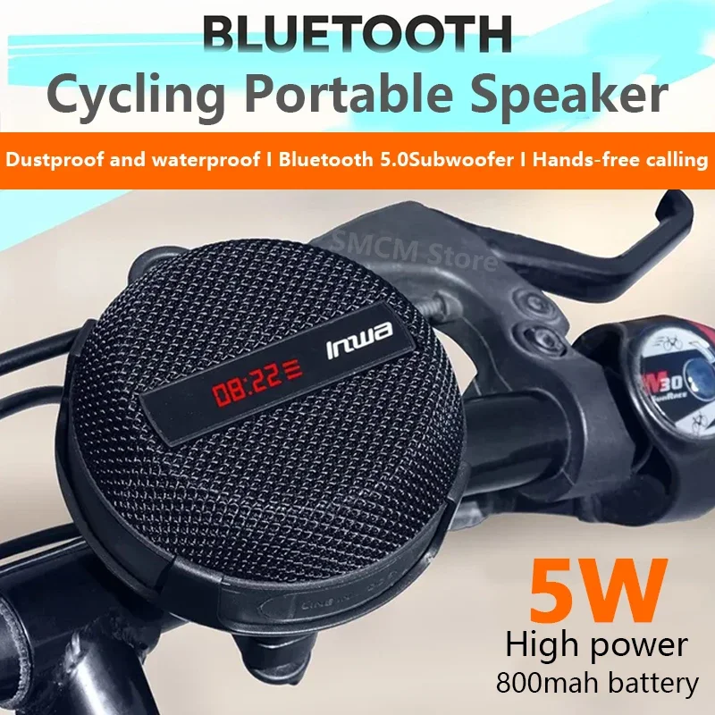 LED Digital Display Wireless Cycling Bluetooth Speaker Outdoor Portable Column IP67Waterproof Subwoofer Hands-free Bicycle Audio