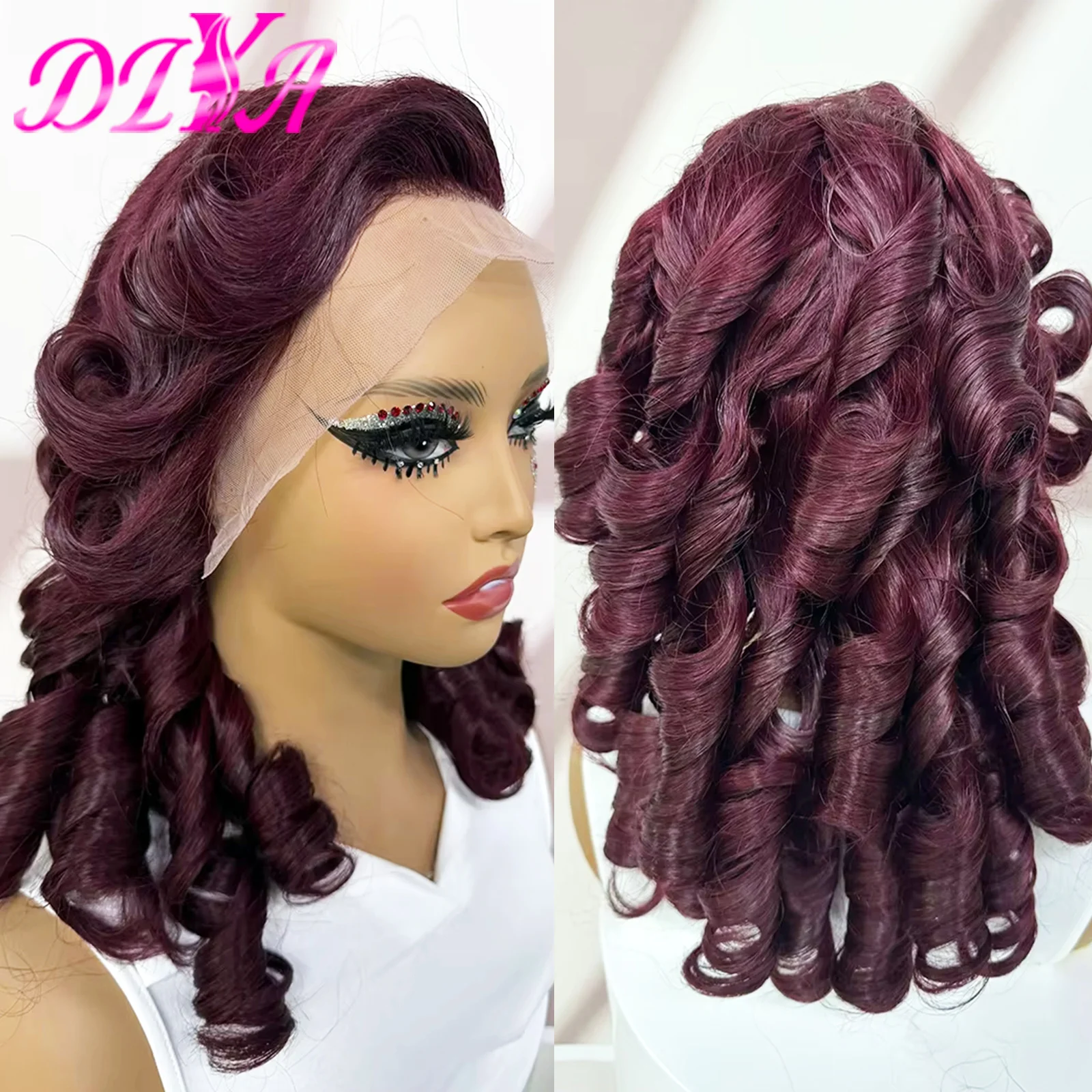 99J Burgundy 300% Density Egg Roll Bouncy Human Hair Wigs 13x4 Lace Frontal Brazilian Remy Loose Wave Hair Wig for Black Women