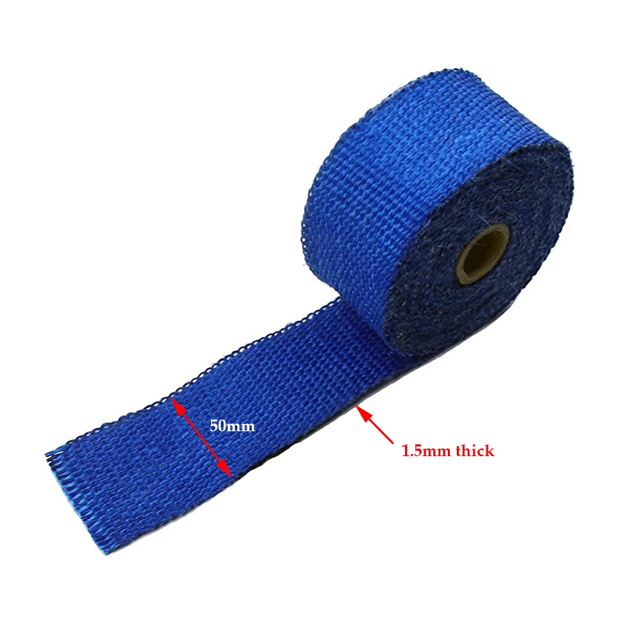 Fiberglass Exhaust Heat Wrap 5Meters Insulating Fireproof Blue Header Pipe Tape Insulation Cloth Car Truck RV Boat Motorcycle