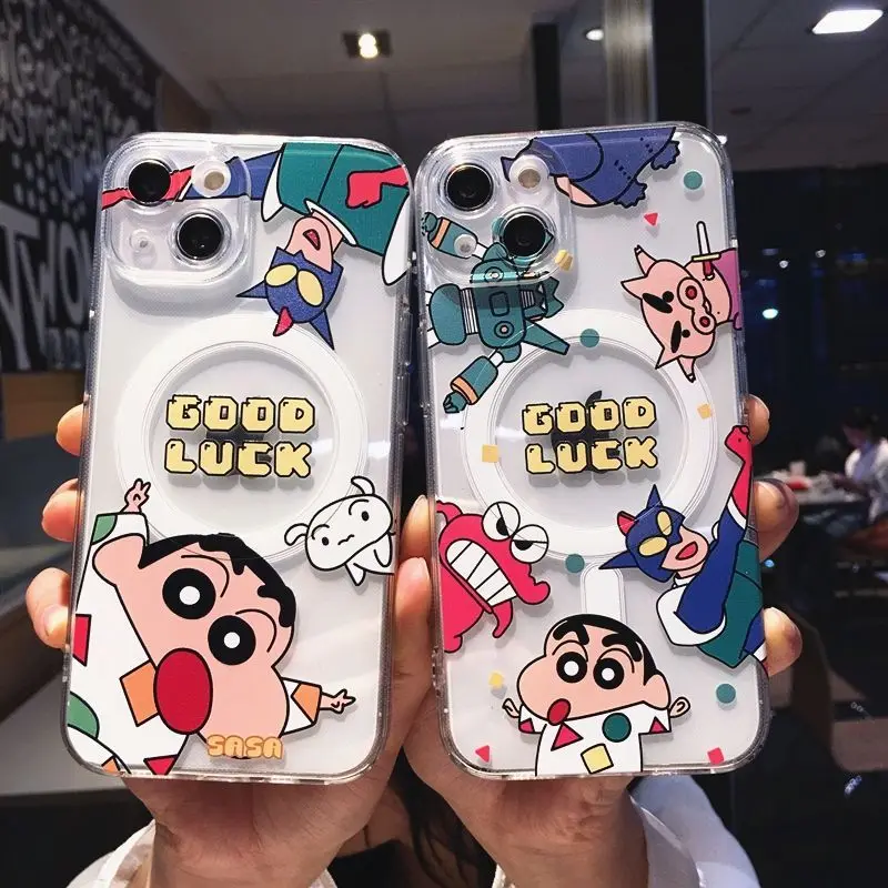 Cartoon Shin chan Magnetic suction Phone Case For Samsung Galaxy S24 S23 Ultra S21 FE S24 Plus S22 S22PLUS S22ULTRA Cover