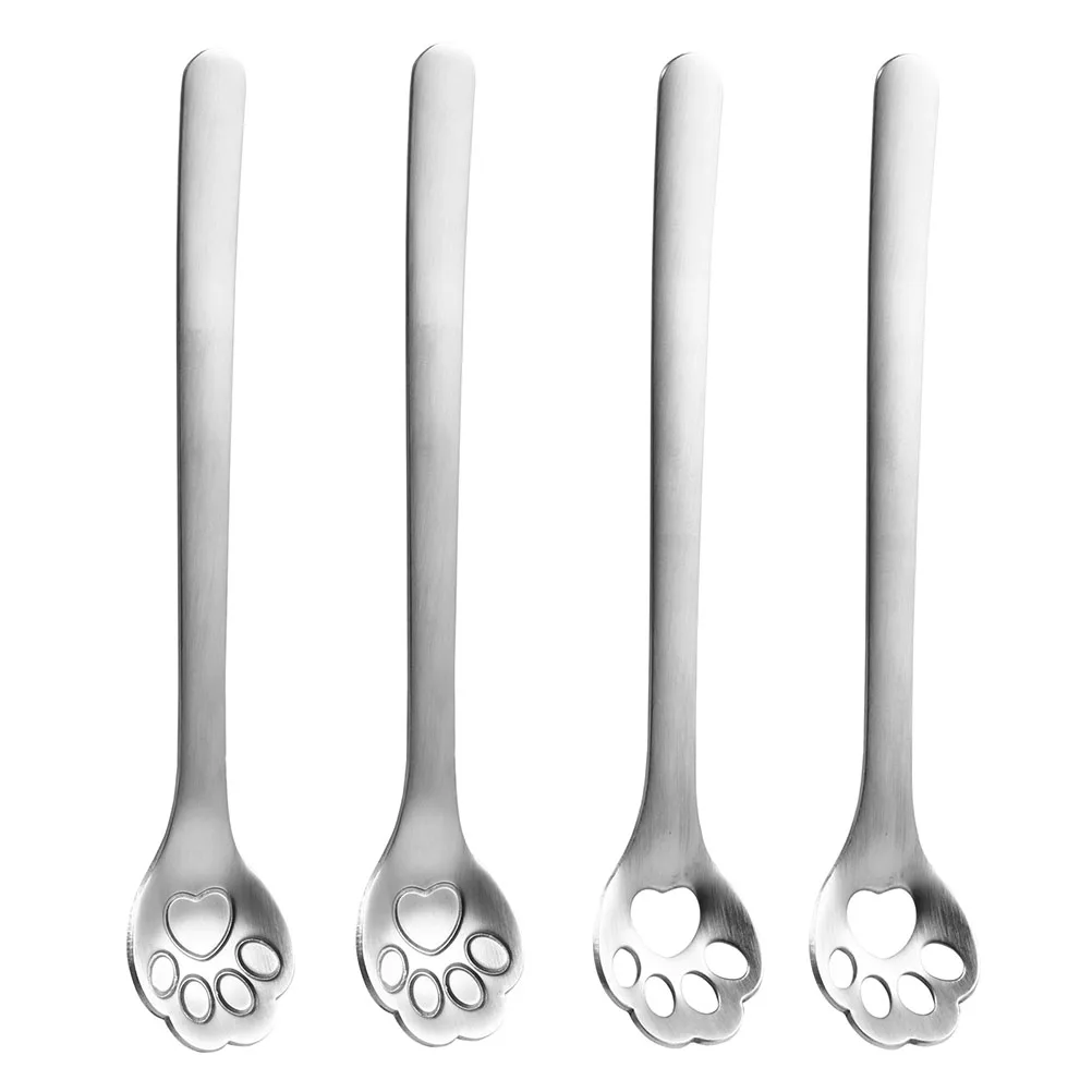 

4 Pcs Cat Claw Spoons Stainless Tea Honey Spoon Food Grade Long H Stirring Kitchen Gadgets Measuring Spoons
