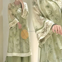 2024 chinese qing style traditional qipao set improved retro elegant embroidery tea garment daily leisure lining+top+skirt suit