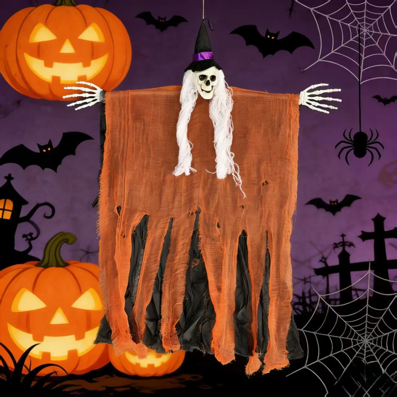 Halloween Hanging Ghost Witch Skeleton Decoration Scary Prop Large Size for Door Tree Yard Outdoor Indoor Haunted House Party