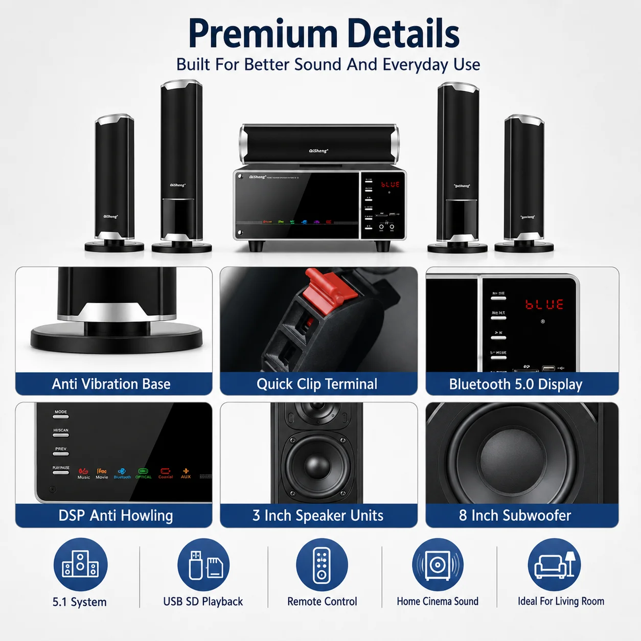 Speakers Set 1000W 5.0 Bluetooth Speaker Analog 5.1 Home Theater Surround Sound Subwoofer For Home Living Room KTV  System Audio