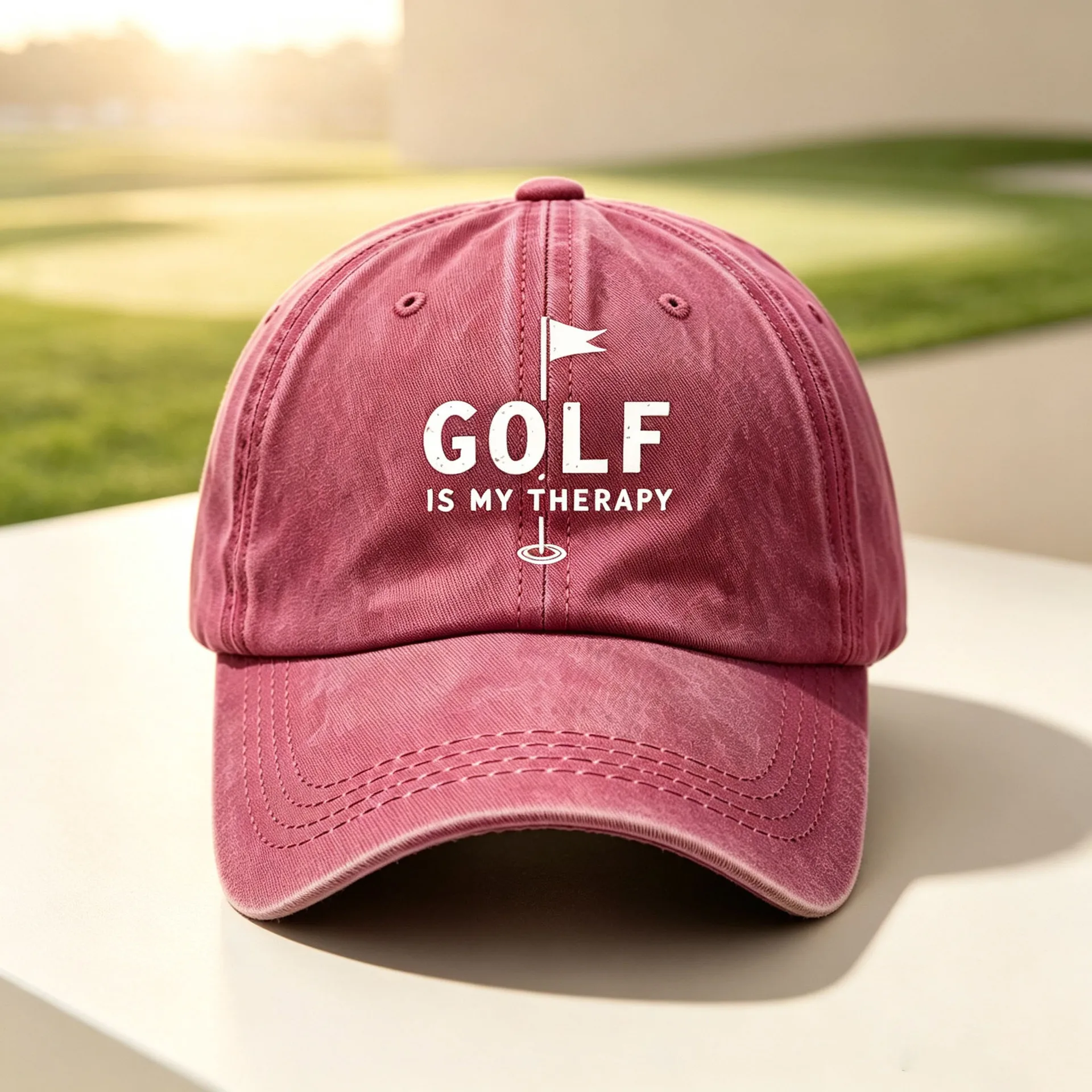 Vintage Washed Golf Baseball Cap Golf Is My Therapy Slogan Adjustable Cotton Dad Hat UV Protection for Men Women Outdoor Sports