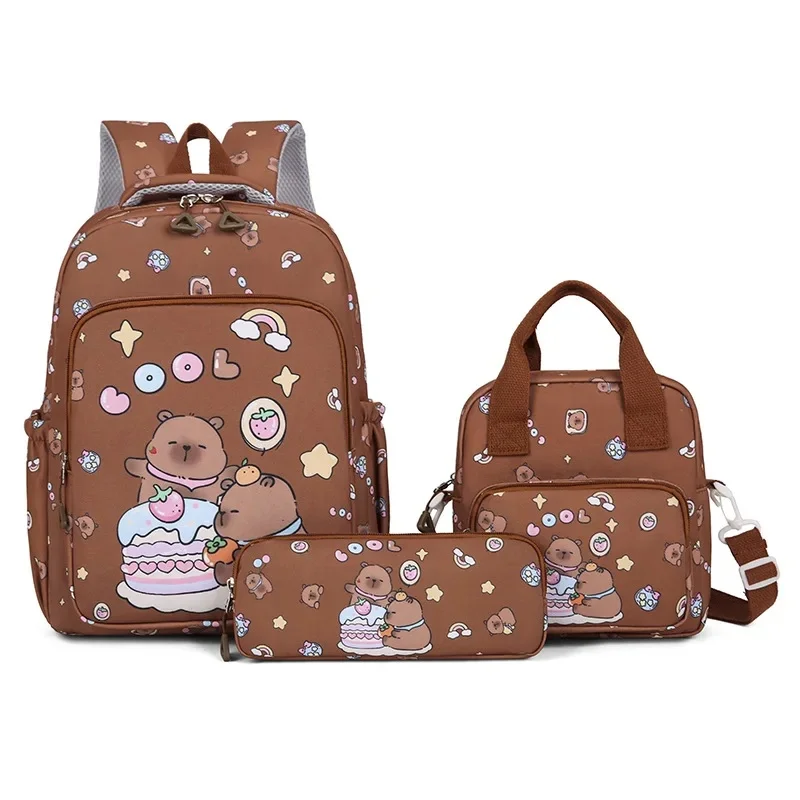3Pcs/set Cute Cartoon Water Pig Kids Backpack Set with Lunch Bag Pencil Case Children Student School Rucksack for Boys Girls