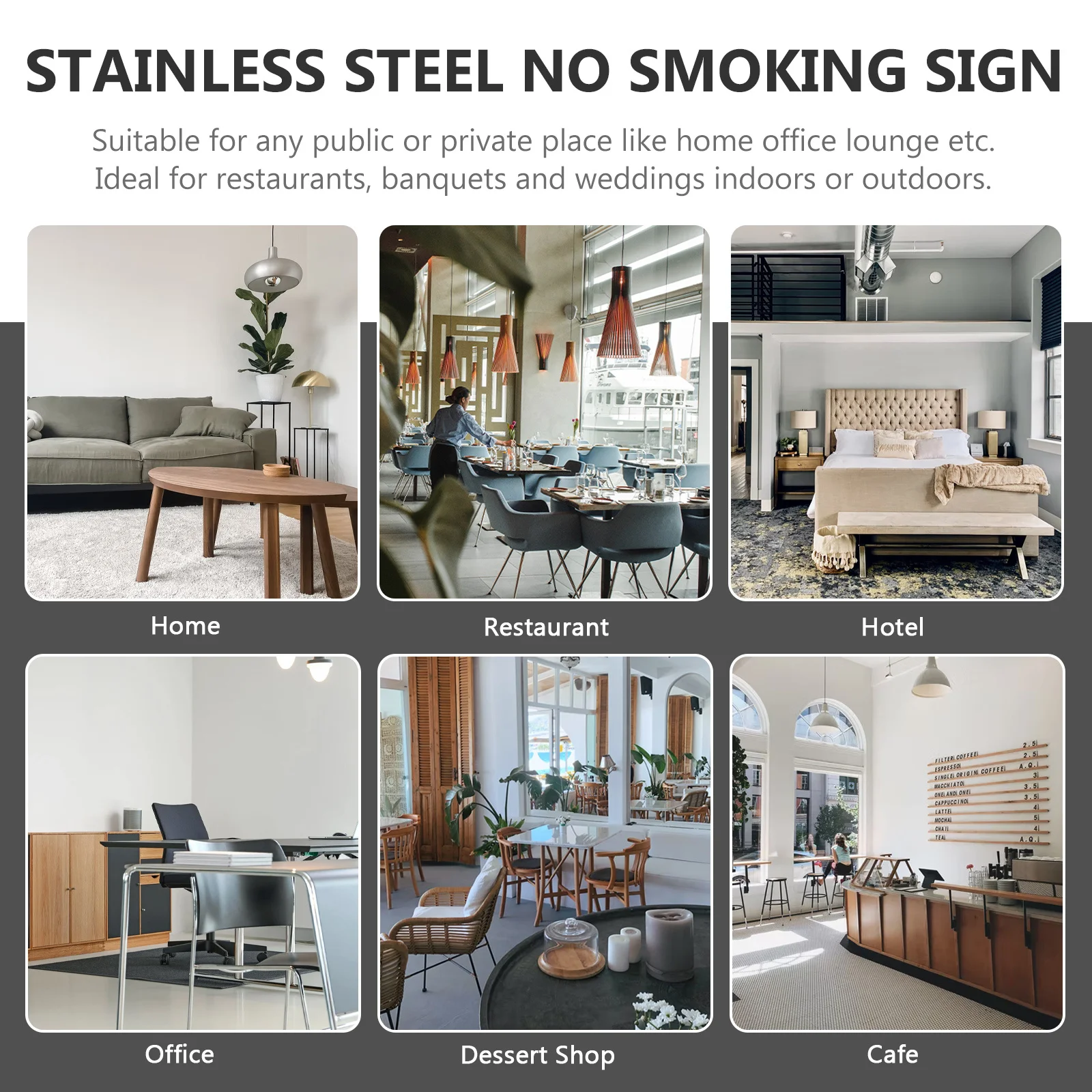 

No Smoking Sign Board Stainless Steel Durable Tabletop Indicator For Office Restaurant School Public Place Traffic Safety Use