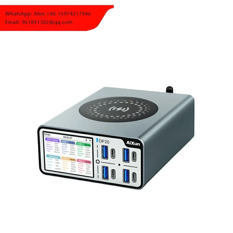 JC AIXUNX DP20 Desktop Smart Fast Charger 110-220V 200W Maximum 15W Wireless Mobile Phone PD QC FCP And SCP Fast Charging Tool