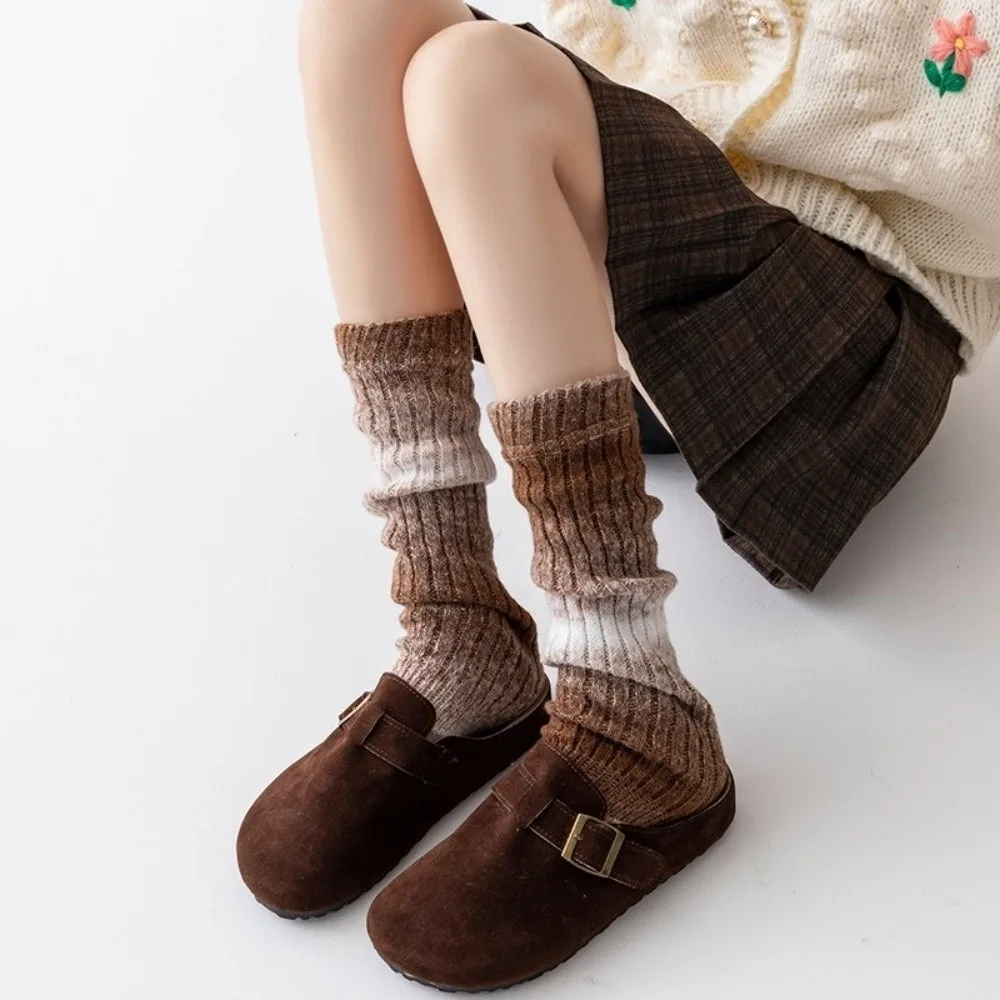 

New Gradient Color Leg Warmers Knitted Harajuku Mid-Calf Sock Thickened Middle Tube Socks Gift