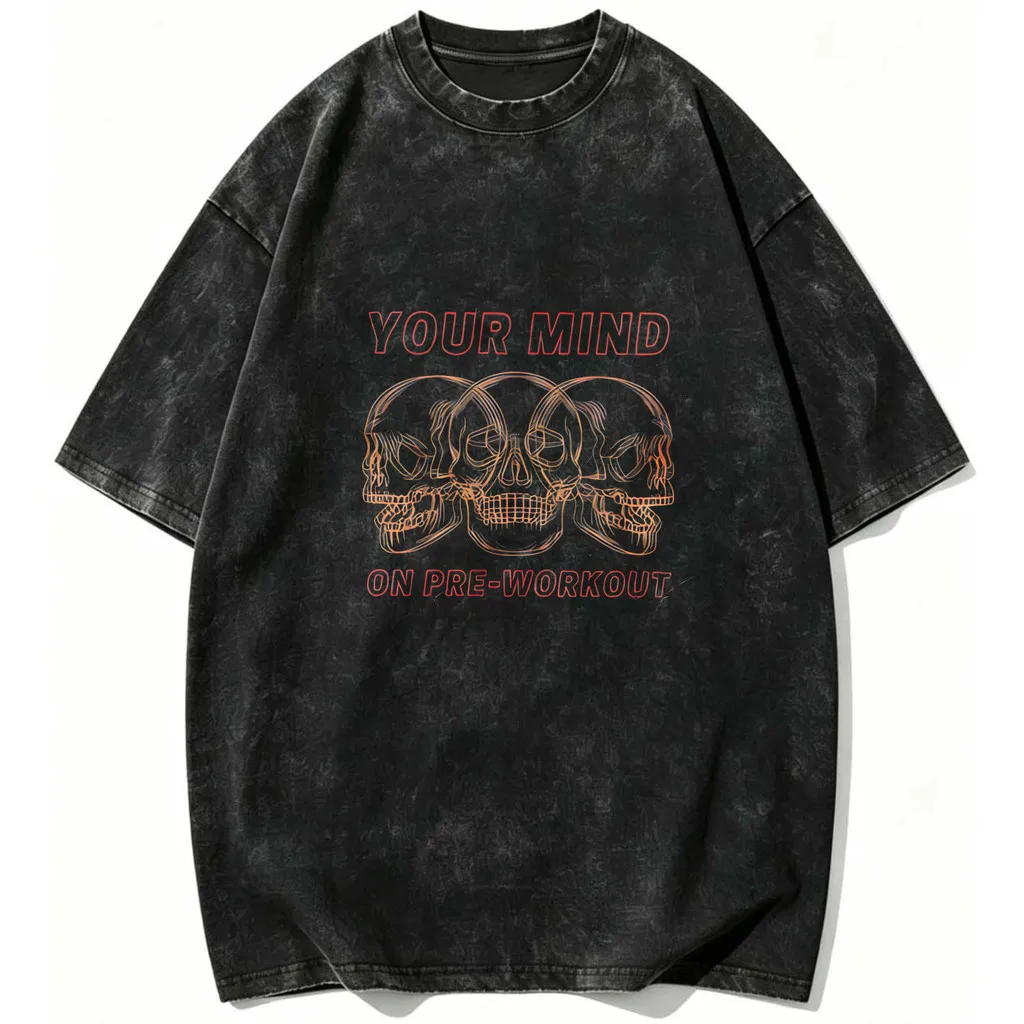 CLOOCL Retro Style Your Mind On Pre Workout Printed T-Shirts Vintage Distressed Short Sleeve Shirts Summer Tees Casual Tops