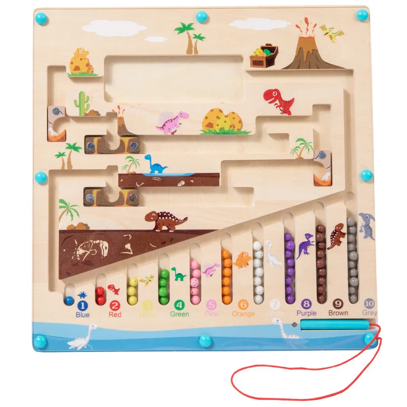 New Children's Wooden Early Education Magnetic Bead Pen Dinosaur Maze Organs Walking Magnetic Educational Toys