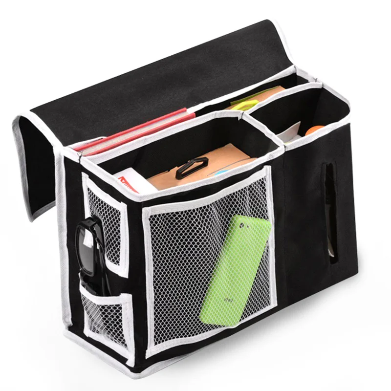 

Bedside Organizer Remote Control Storage Pocket Heavy Duty Oxford Pvc Collapsible Design For Dorm Bedroom Desk Sofa Chair Black