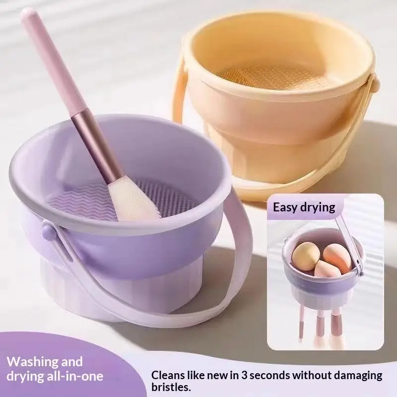3-In-1 Silicone Makeup Brush Cleaner Mat & Drying Rack Soft Textured Design Gentle Clean Cosmetic Brush Washing Tool for All Br