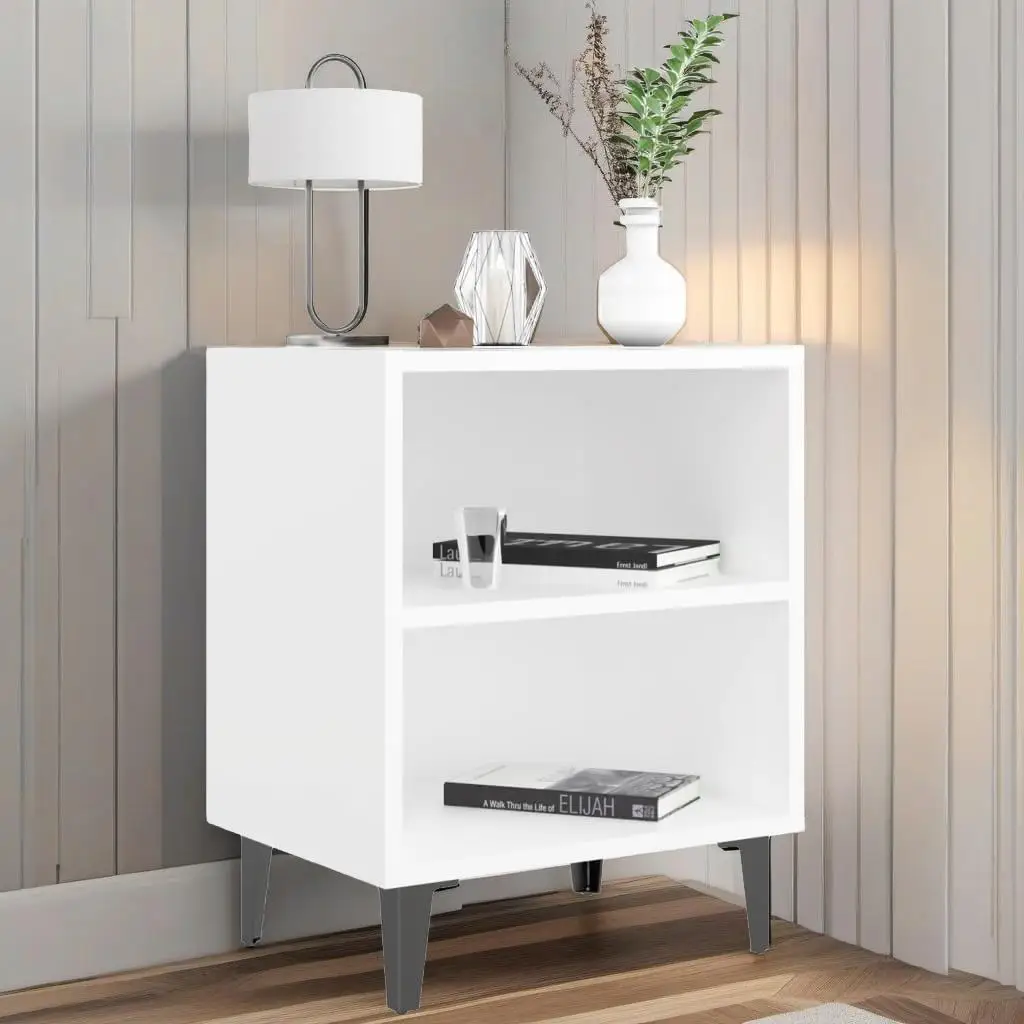 Stylish White Bedside Cabinet with Metal Legs - 40x30x50 cm Modern Furniture