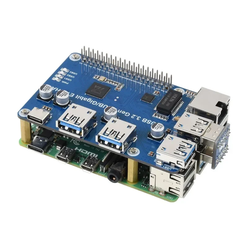 Raspberry Pi USB 3.2 Gen1 Gigabit Ethernet HUB HAT 3 x USB 3.2 Gen1 1 x Gigabit Ethernet Driver Free for Raspberry Pi 4B
