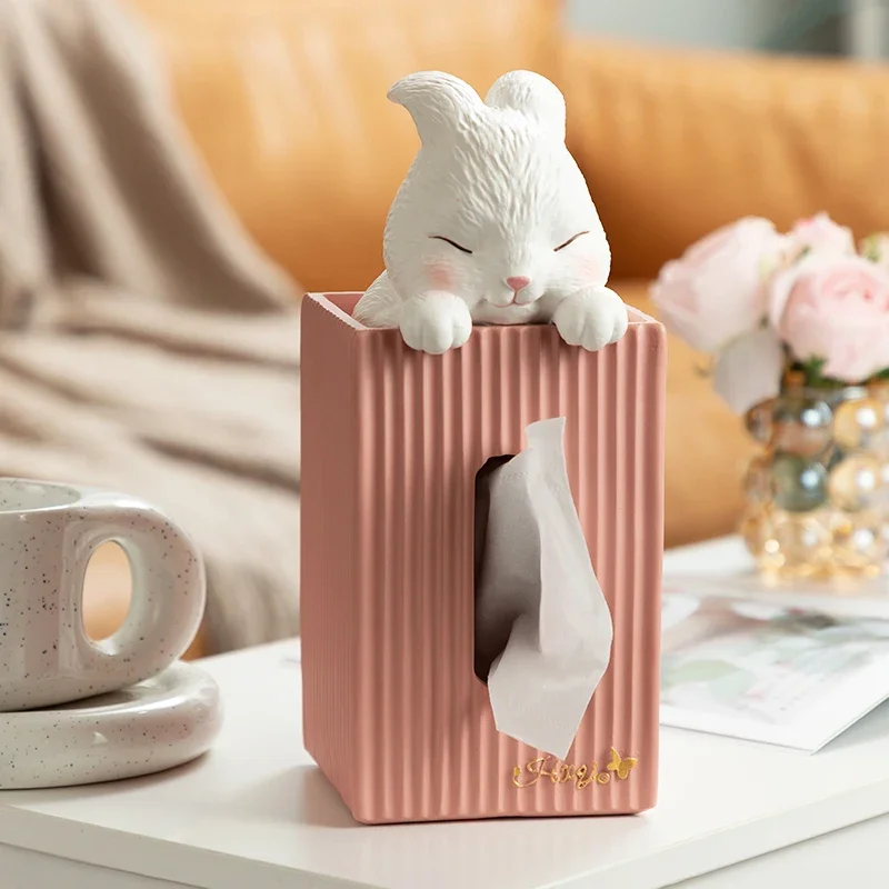 Rabbit Tissue Box, Desktop Toilet, Bathroom Decoration, Pumping Carton, High-end Light Luxury Ornament in Living Room