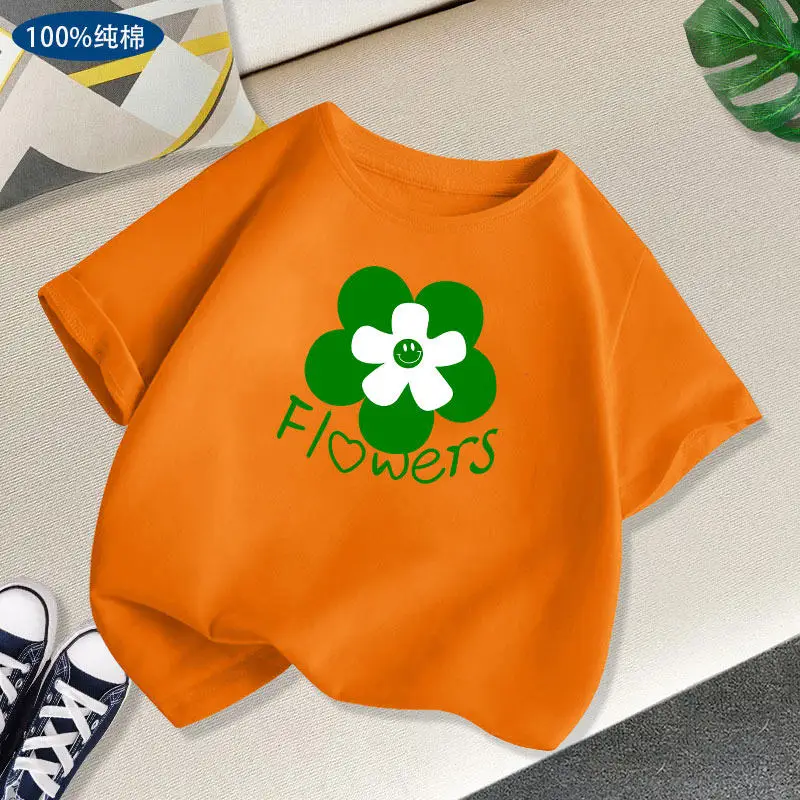 A Small Flower Cartoon Printed Children's T-shirt New Personalized Parent-child Outfit Fashionable Round Neck Daily T-shirt