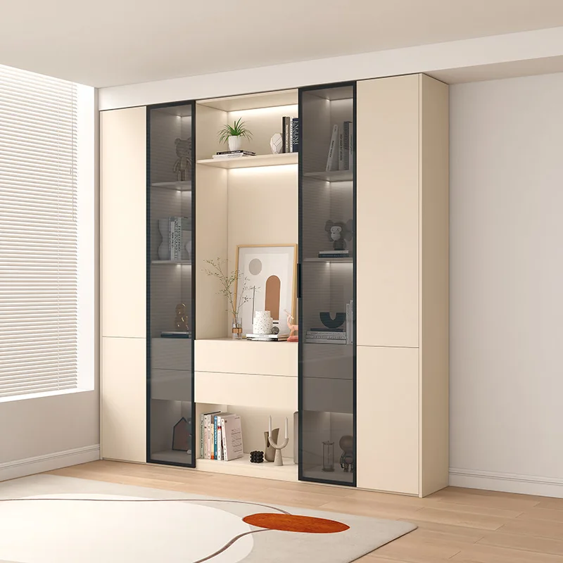 Glass door combination dust-proof living room integrated overall floor display solid wood cabinet household