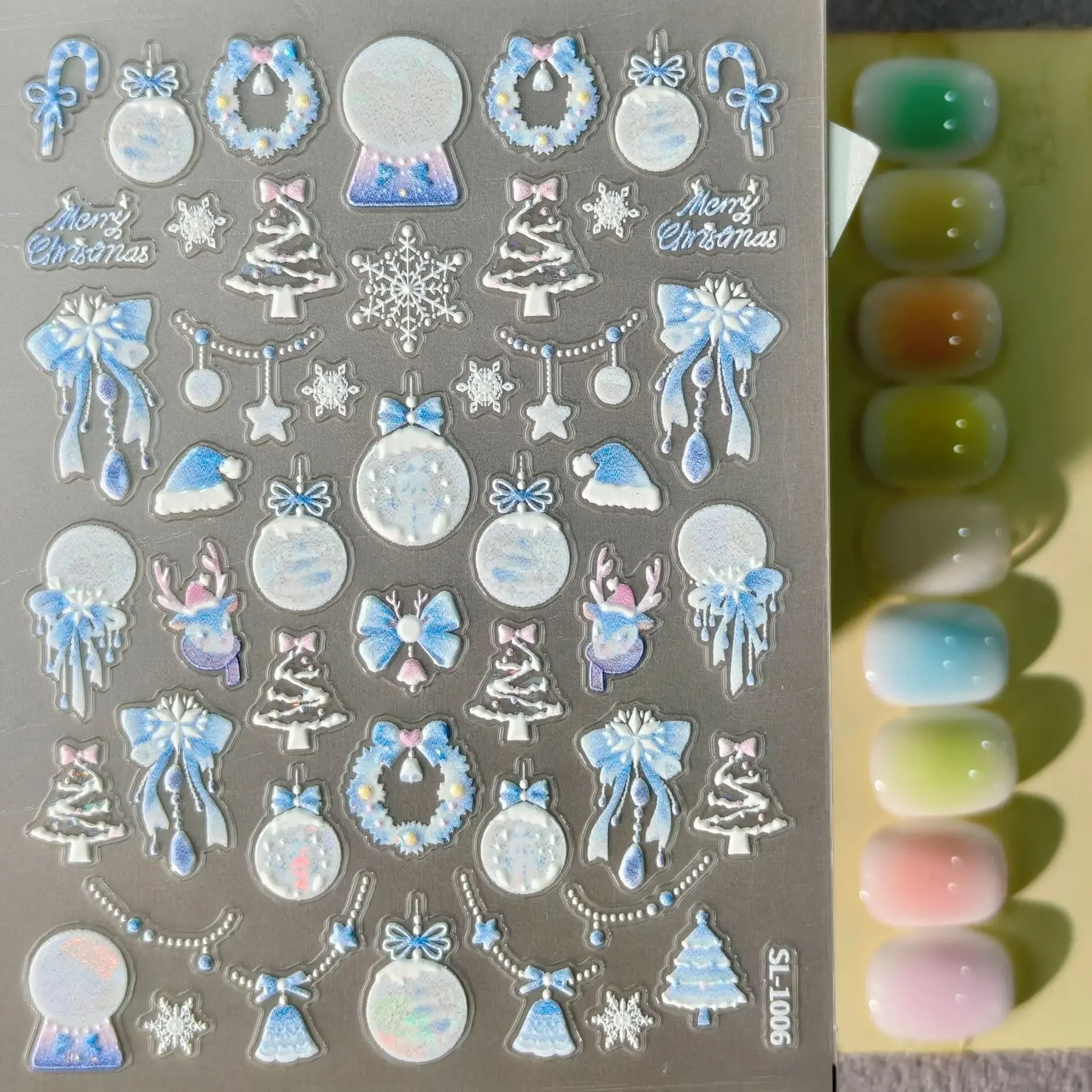 1 Set 5D Embossed Christmas Ball Firework Nail Stickers Shell Shiny Self Adhesive DIY Nail Art Decor