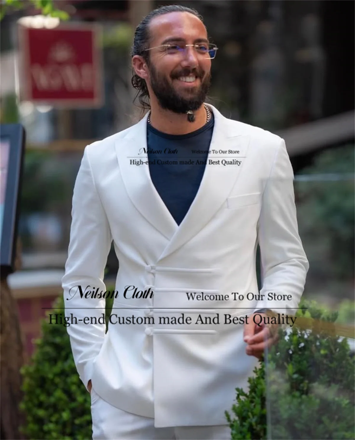 

Formal White Male Prom Blazers 2 Pieces Sets Peaked Lapel Groom Wedding Tuxedos Customized Groomsmen Slim Fit Costume Homme