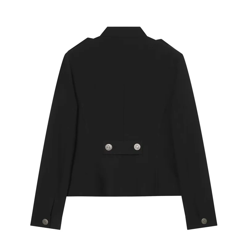Withered Button Embellished Long Sleeved Stand Up Collar Shoulder Pad Slim Fit Jacket For Women Jacket Woman Clothes Tops