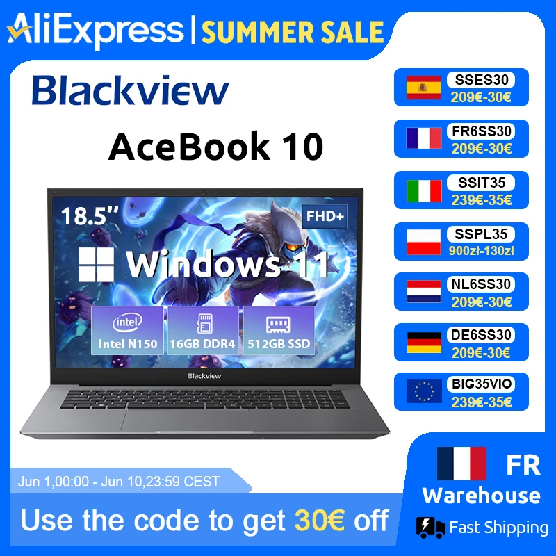 Blackview Acebook 10 Laptop Computer 18.5" FHD 8000mAh Intel N150 Windows 11 16GB RAM 512GB BT5.2 WiFi 6  Desktop Notebook