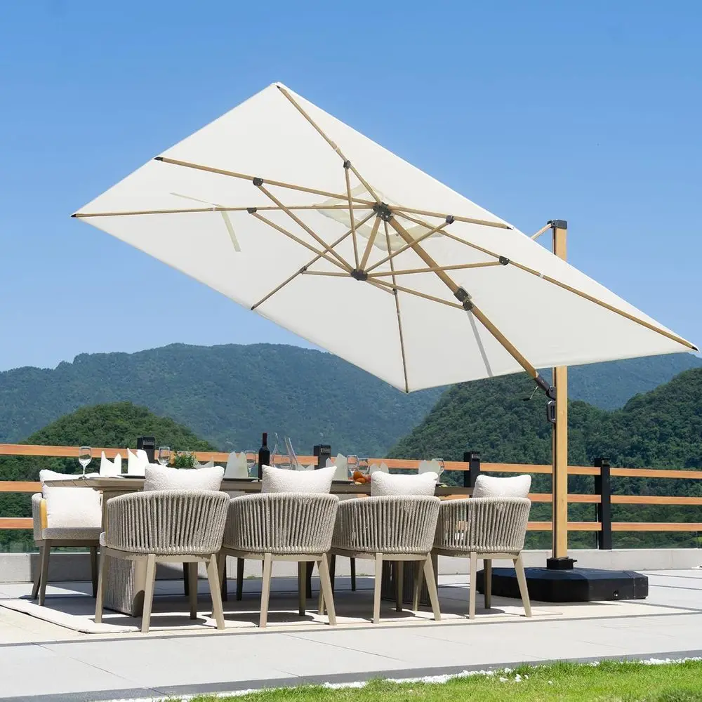 

10‘ x 13’ RecPatio Cantilever Umbrella Large Hanging Umbrella Teak inished e Windproo Oset Outdoor Sun Umbrellas or Beach Pool D