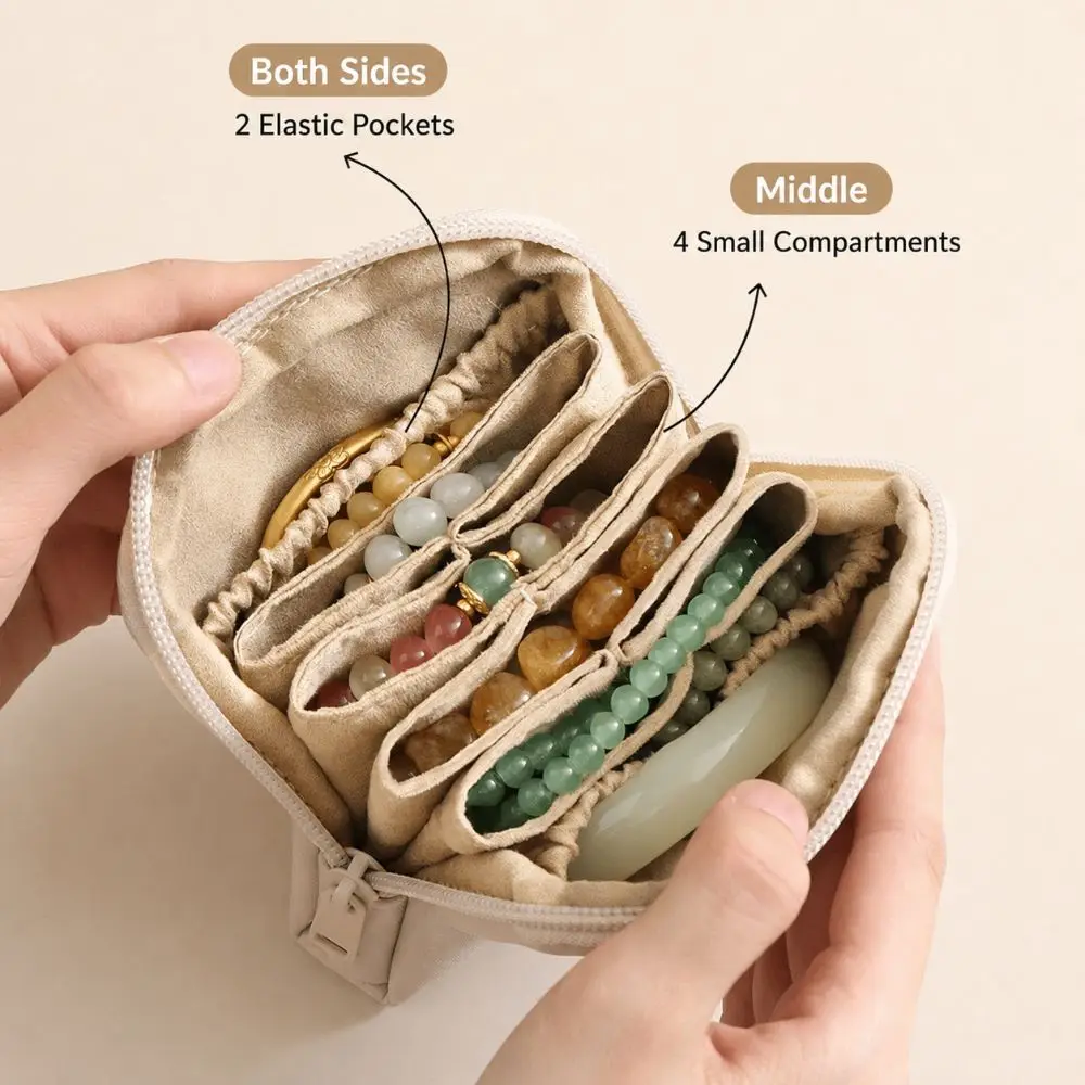 Portable PU Leather Jewelry Bag Solid Color Multi Layer Jewelry Pouch Large Capacity Bracelet Storage Bag