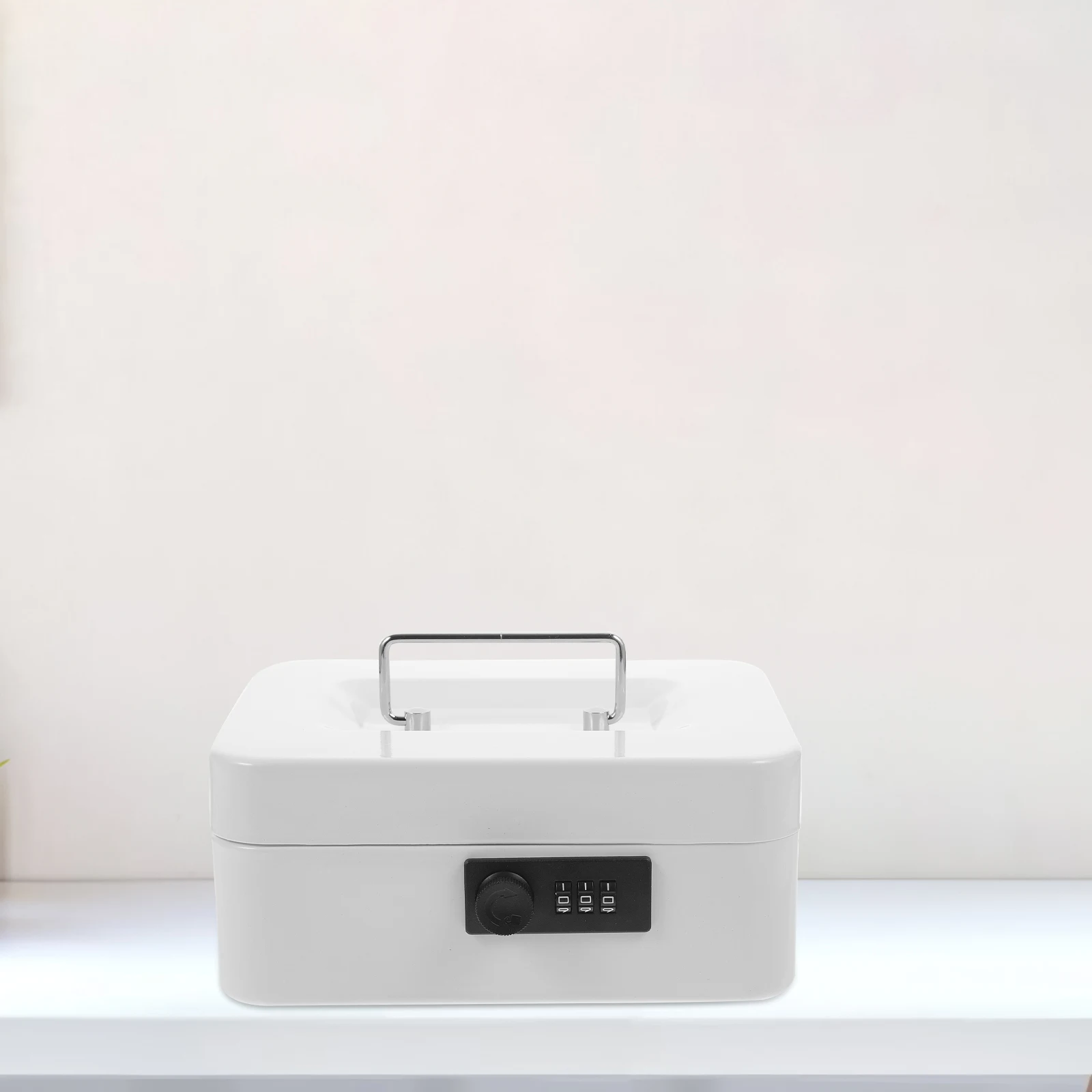 

Locks Cash Register with Door Decorative Storage Boxes Lids Money White Iron Boxwith Code