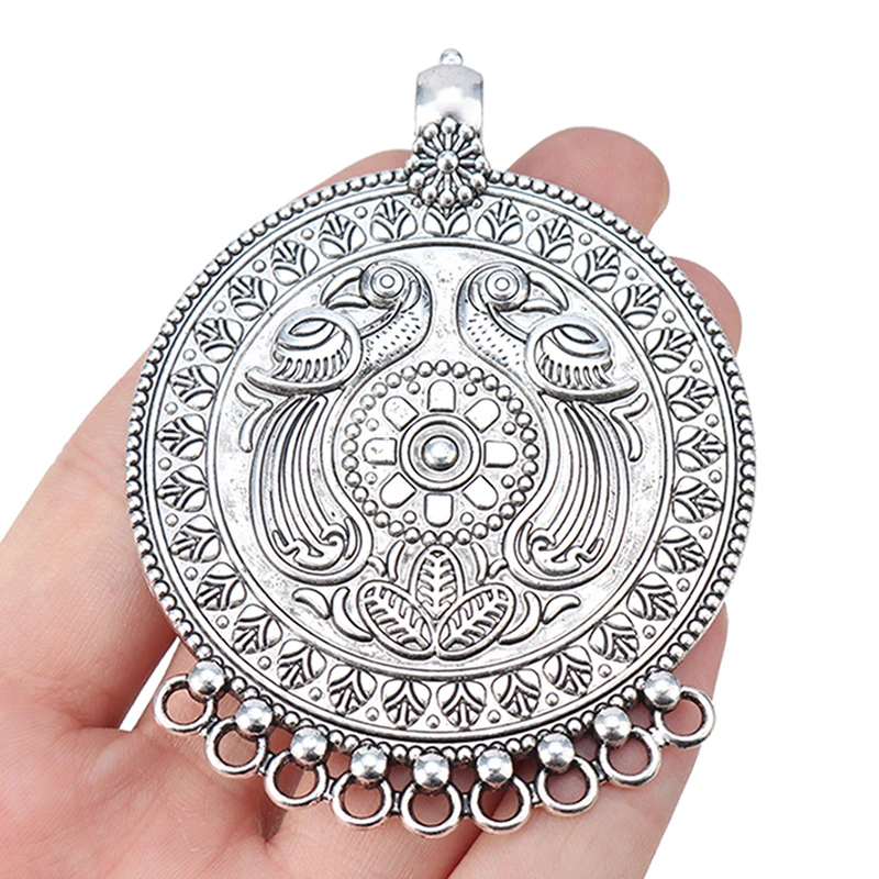 ZXZ 2pcs Tibetan Silver Large Tribal Boho Connector Charms Pendants for Necklace Making Jewelry Accessories 80x62mm