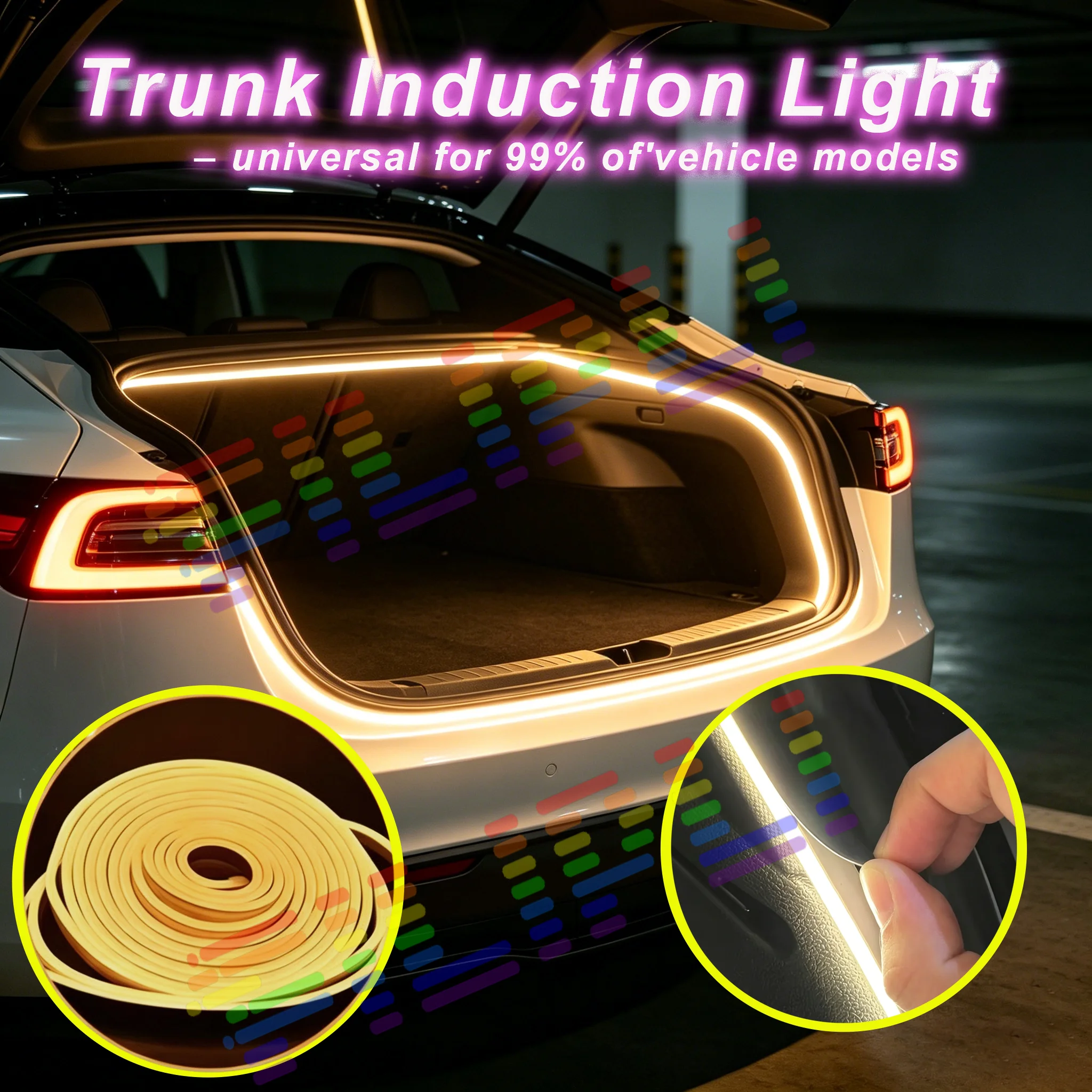 

Car Trunk Ambient Light Strips for SUV Trunks, Flexible PVC Automatic LED Strips Non-Destructive Installation Universal type.