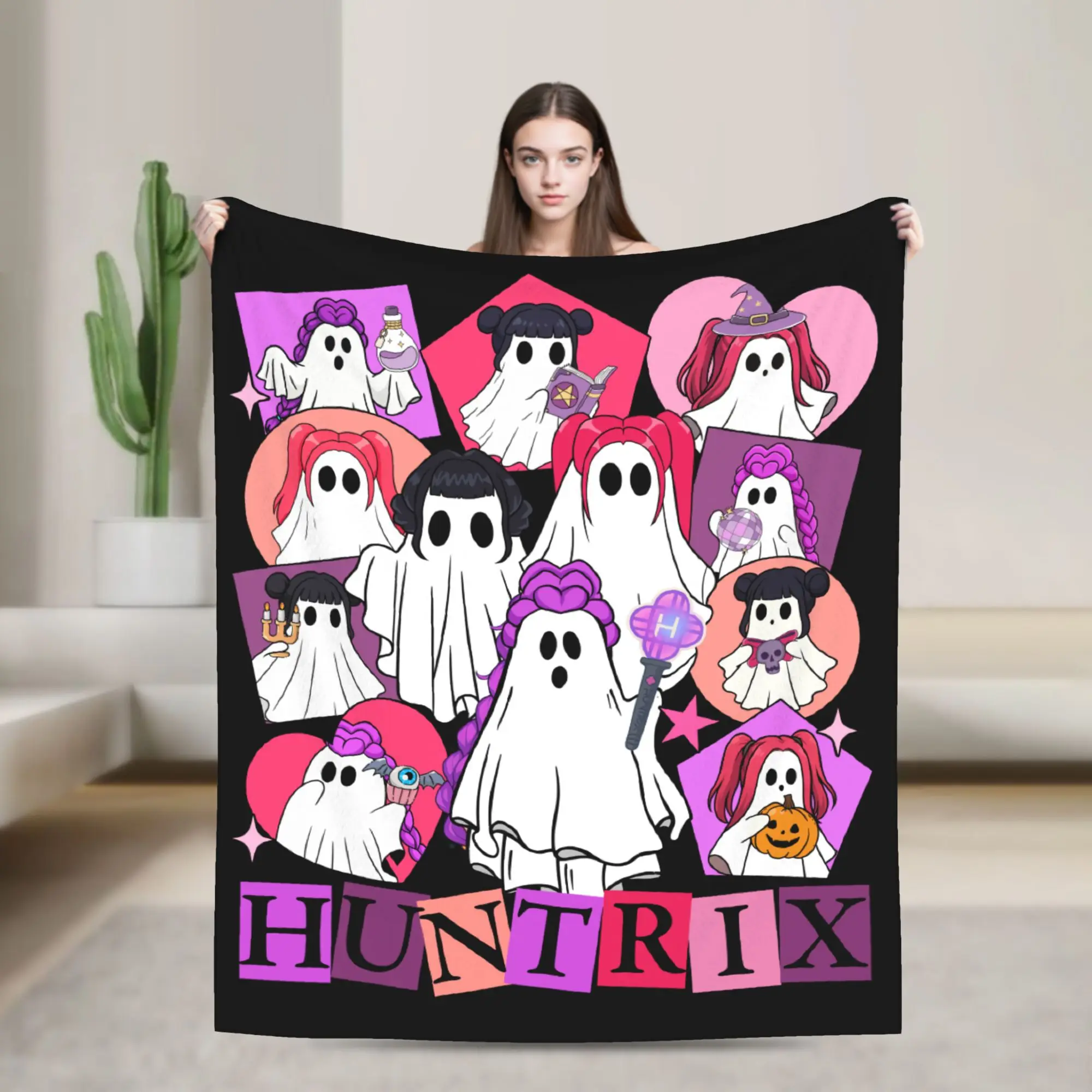 

KPop Demon Hunters Huntrix Halloween Blankets Fleece Print Multifunction Super Warm Throw Blankets for Home Car Bedspread