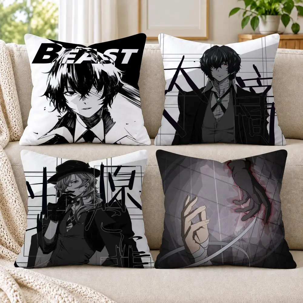B-BunGo S-Stray Dogs Cushion Cover Short Plush Double-Sided Printing Sofa Bedroom Pillow Case Aesthetic Home Decor