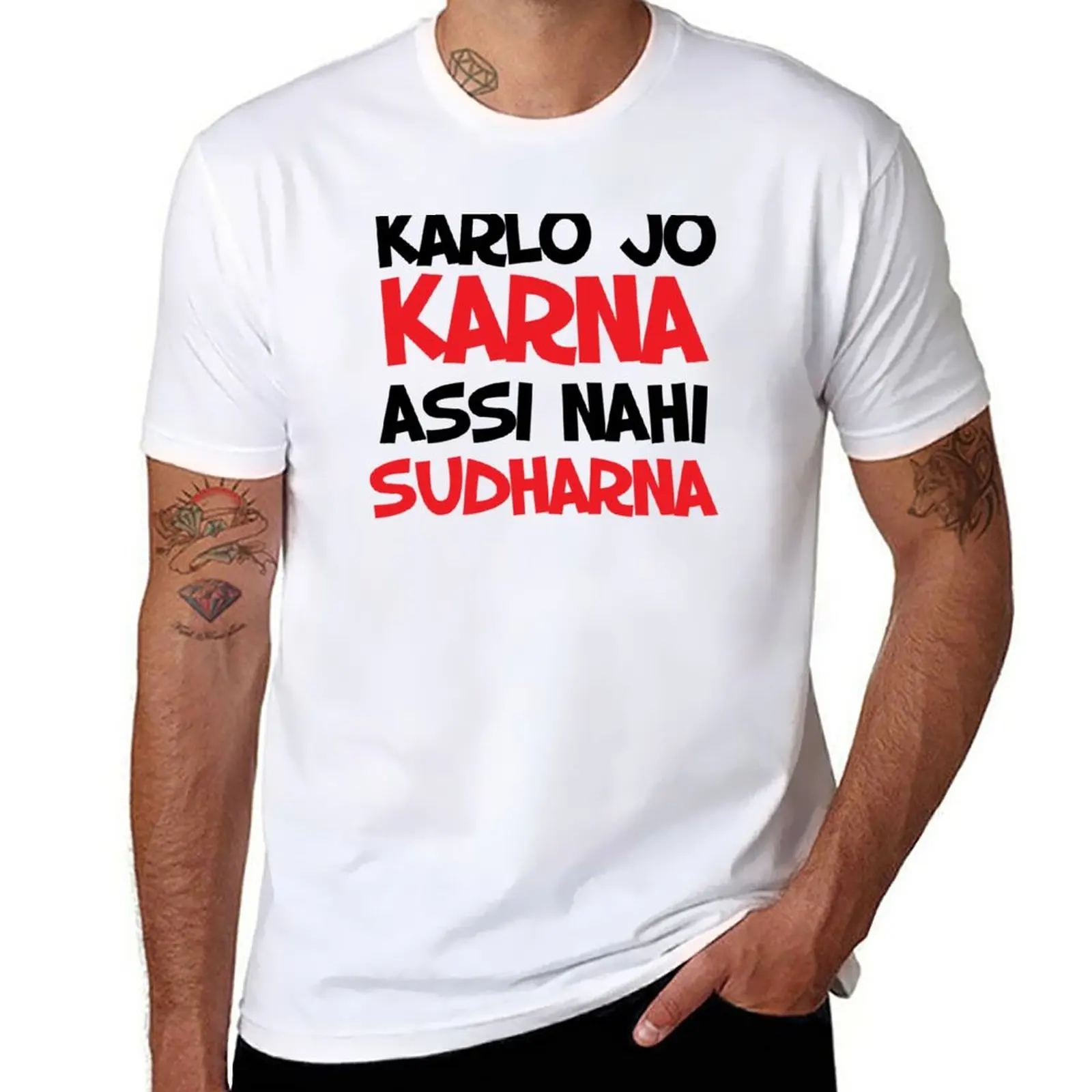 Karla jo karna assi nahi sudharna bollywood quote T-Shirt summer top for a boy Short sleeve tee heavy weight t shirts for men