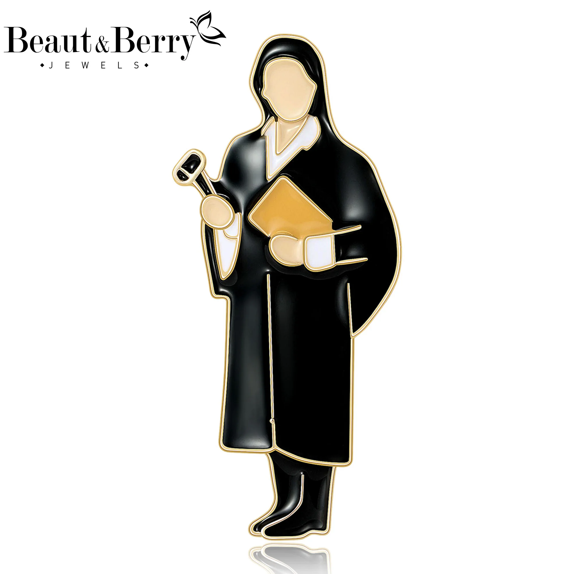 Beaut&Berry Trendy Enamel Lady Lawyer Brooches for Women Unisex Figure Pins Casual Party Accessories New Year Gifts Friends