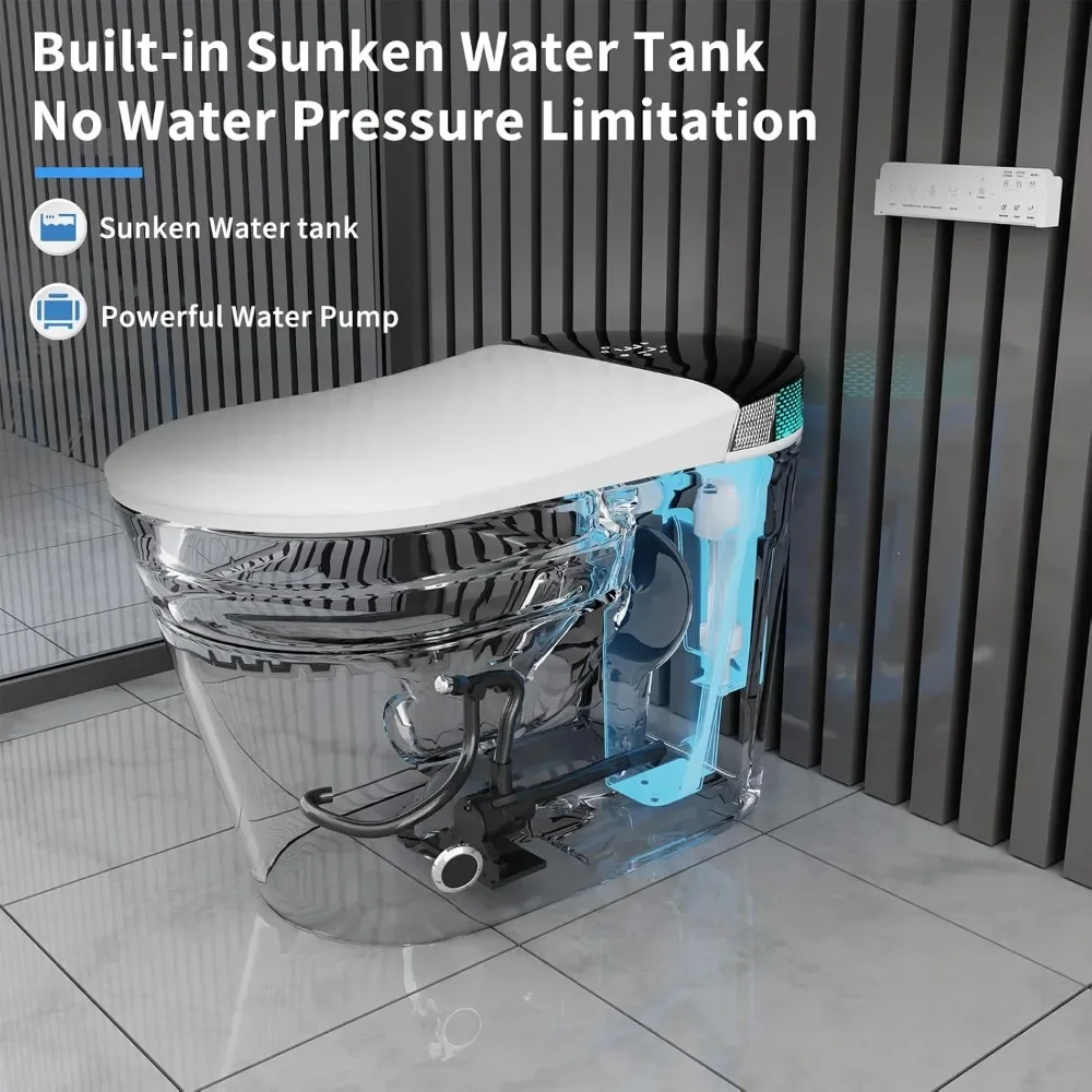 Smart Toilet Bidet with Tank Built in, One Piece Auto Open Close Lid, Foot Sensor Heated Seat Warm Water Sprayer & Dryer，