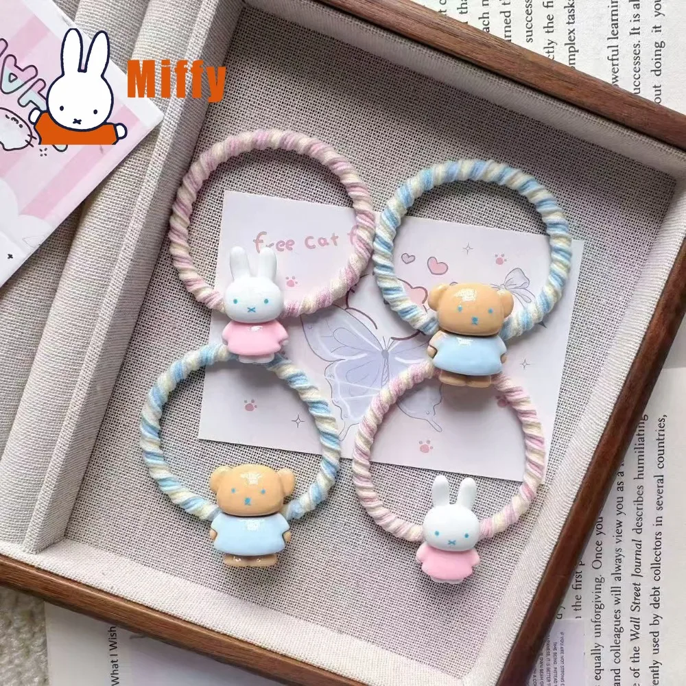 Kawaii Miffy Hair Ties Cute Rabbit Elastic Bands Hairbands Ponytail Holders Braids Accessories Women Wristbands Birthday Gift
