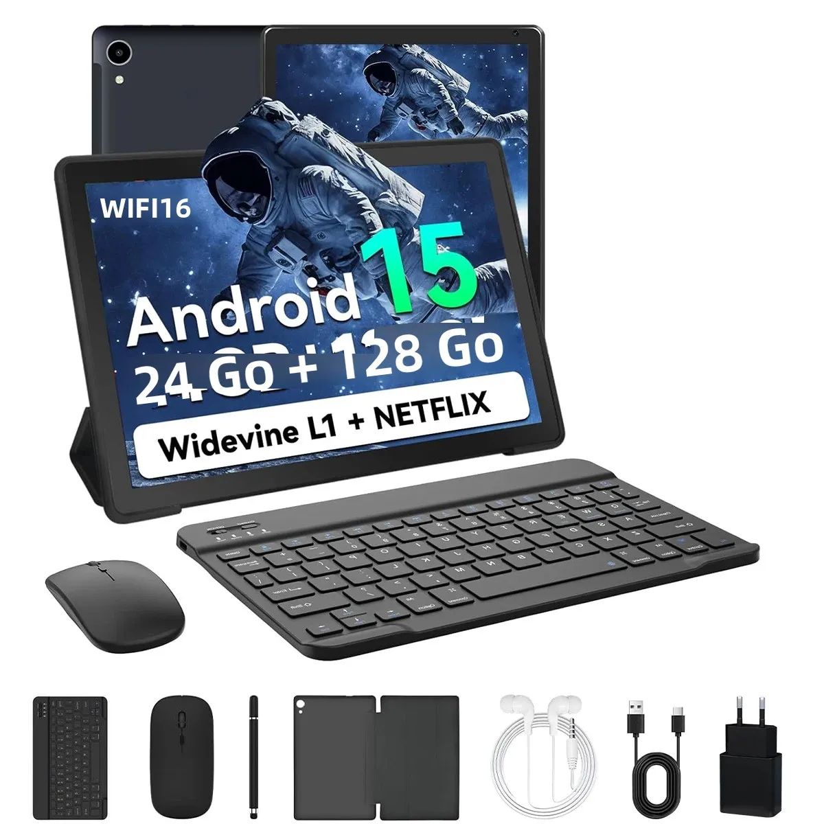 Tablette Android 15 A523, 10 pouces, 8 cœurs, 24 go + 128 go, extension 1 to, WiFi 6, 5mp + 8mp, stylet, clavier, souris, casque, PC, ensemble de coussinets