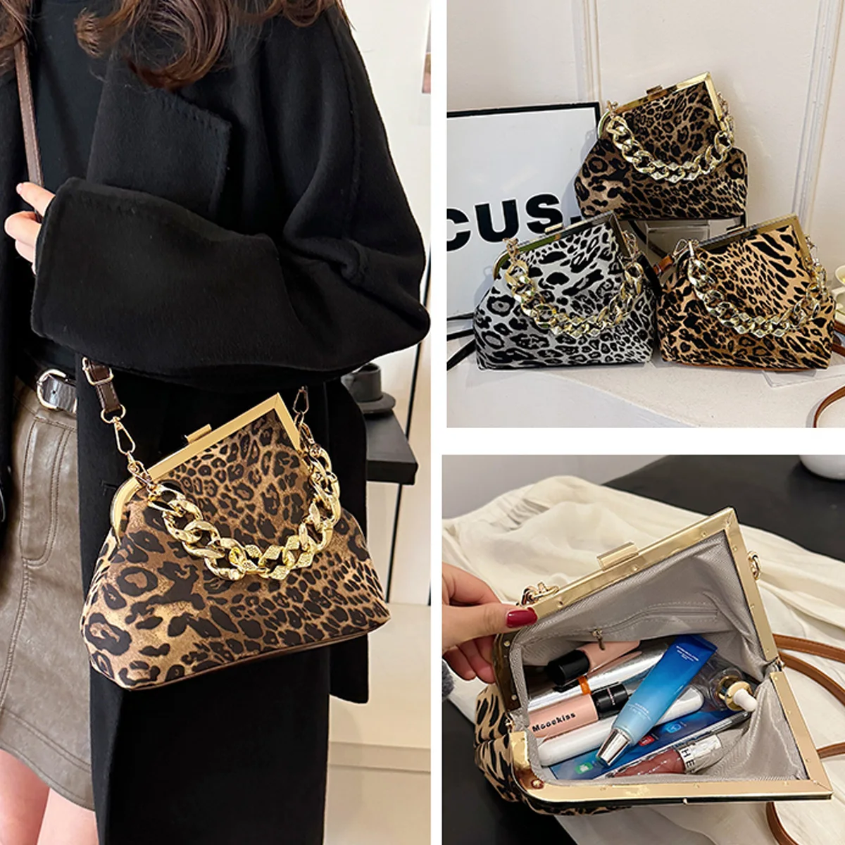 

Женская сумочка с леопардовым принтом Необычная вечерняя сумка, модная женская сумка через плечо большой вместимости, осенне-зимний стиль.