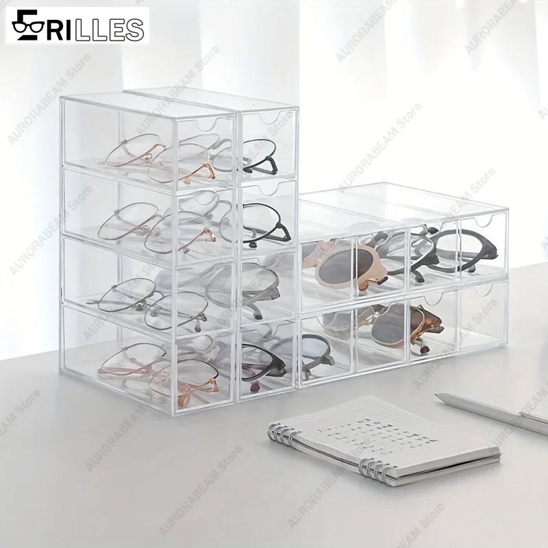 Clear Acrylic Glasses Display Box - with Lid, Modern Minimalist, Desktop Storage Case, Dustproof, for Sunglasses/Eyeglasses