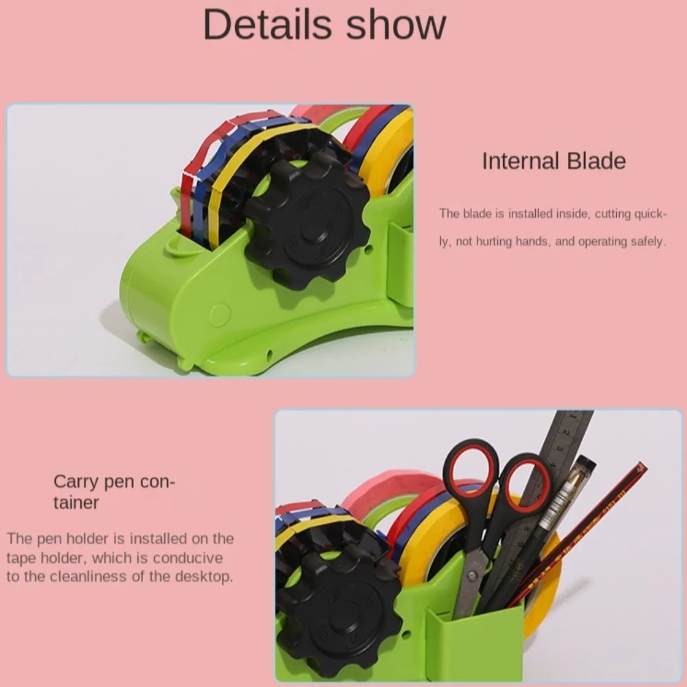 Multi-roll Cutting Semi-Automatic Tape Dispenser with Compartment Reusable Thermal Tape Dispenser Multi-function Portable