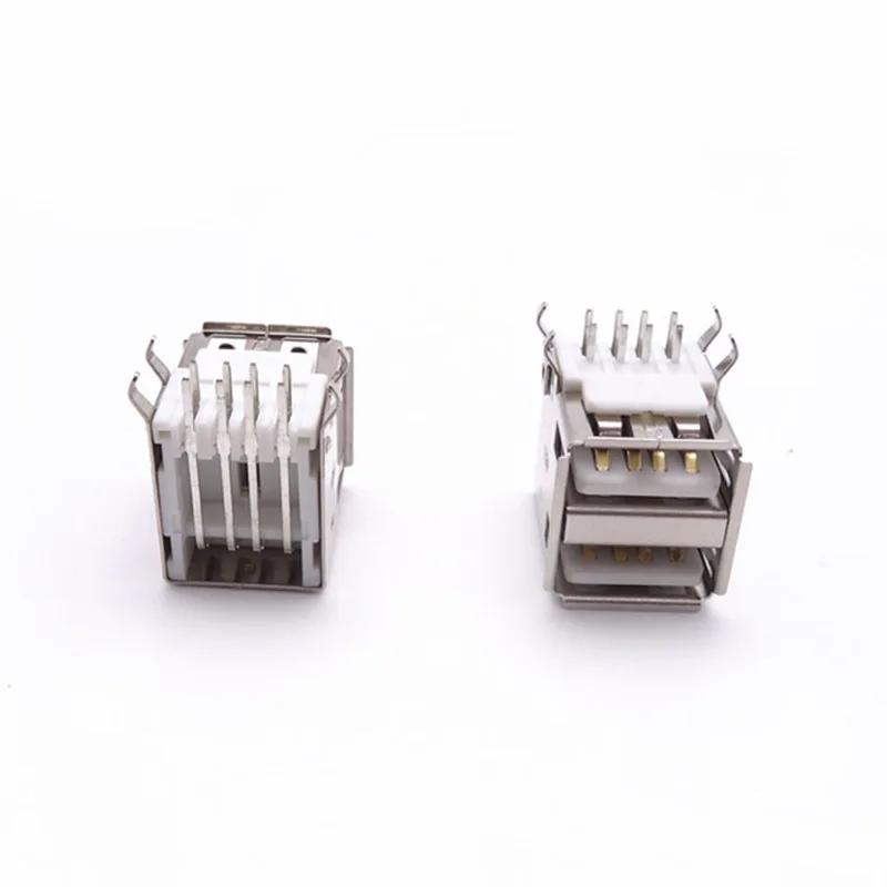 For double-layer USB female seat usb2.0 double-layer 90 degrees 17.0 long four-foot plug-in board crimping, no back cover