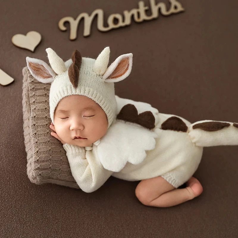 

Dragon Theme Newborn Photography Clothing 0-1 M Baby Boy Knitted Jumpsuit + Hat Set Studio Photo Shooting Clothing Accessories