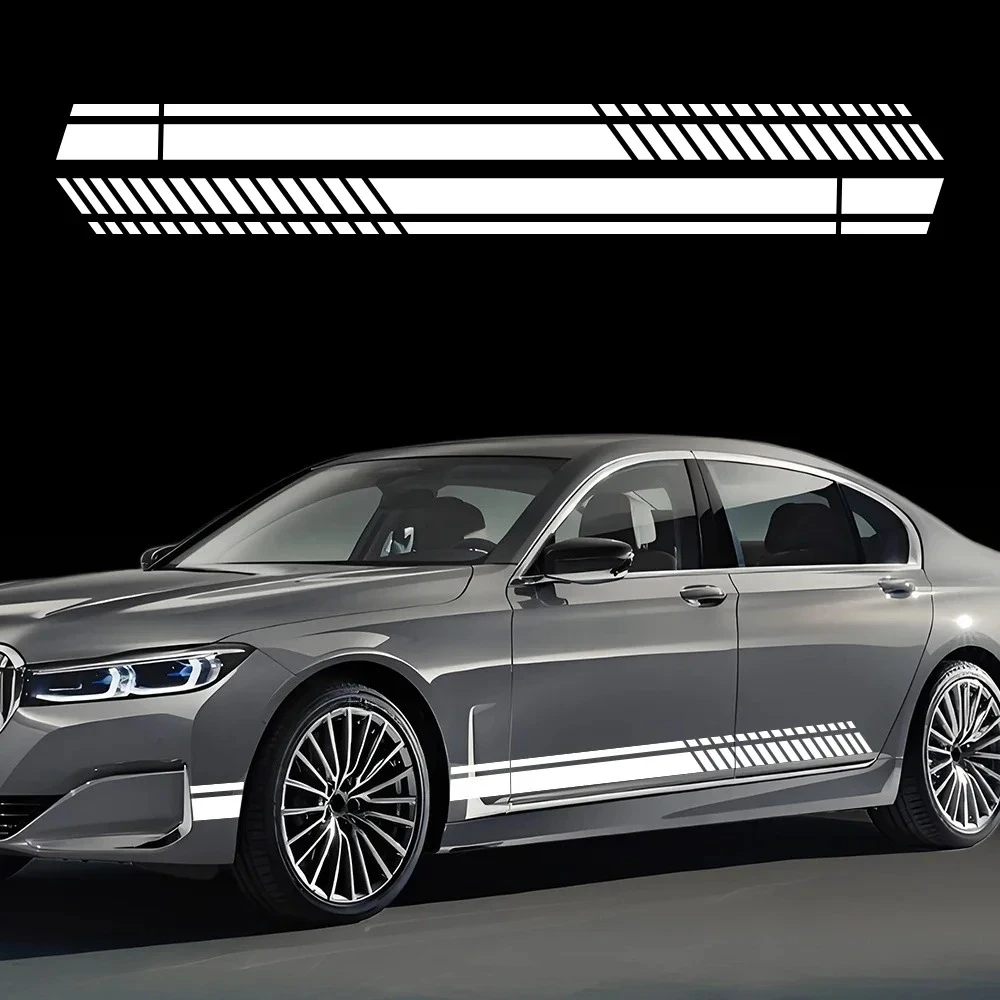

2PCS Sports Racing Striped Car Side Skirts Stickers Vehicle Long Striped Vinyl Decals Car Body Decoration Sticker Accessories