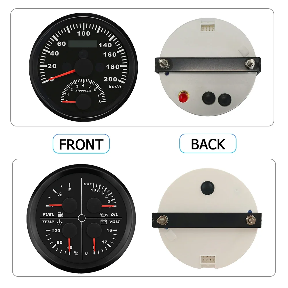 New 85mm 2 in 1 GPS Speedometer  with Tachometer and 4 in1 Gauge Fuel Level Water Temp Oil Press 8-16V Voltmeter for RV Car Ship