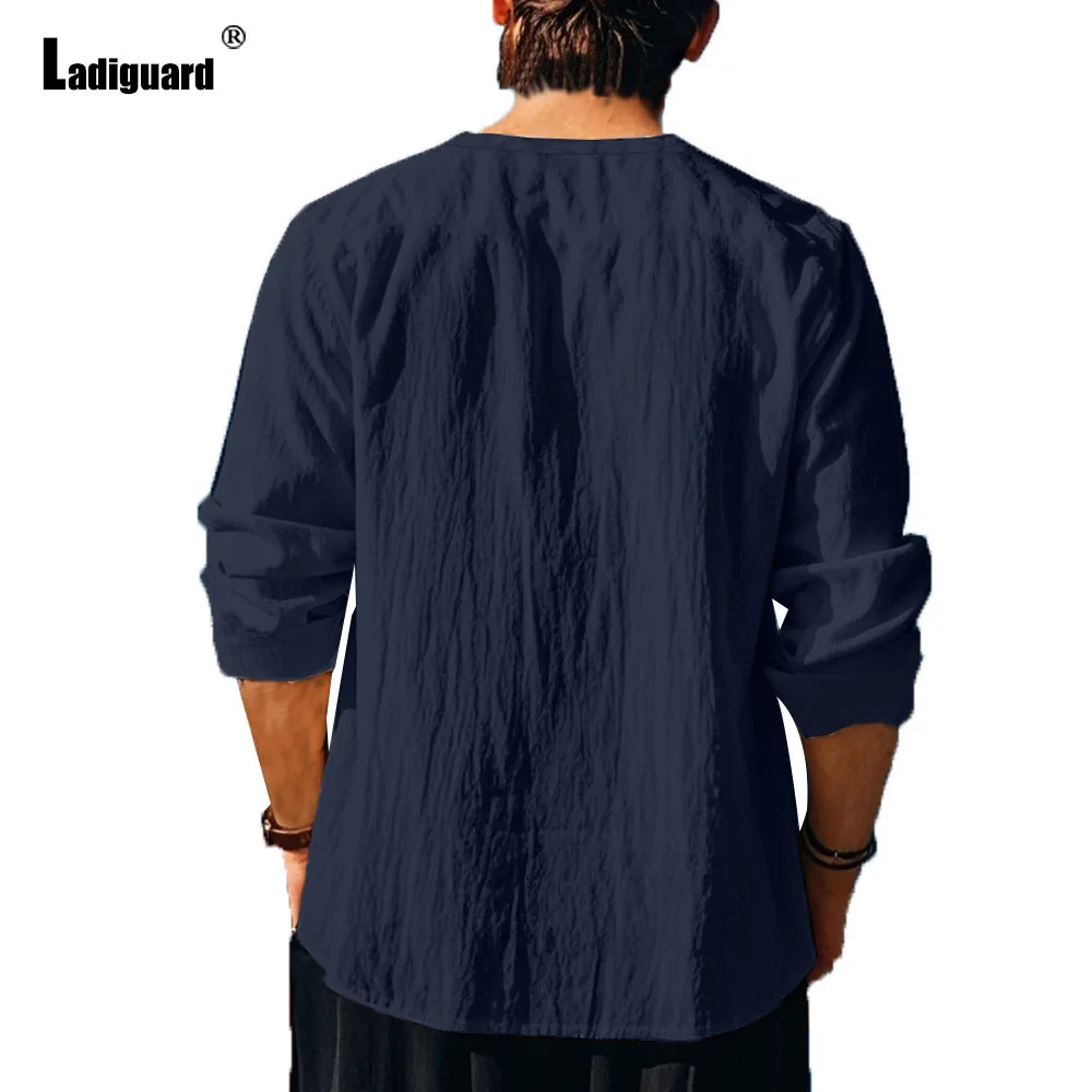 Plus Size 3xl Mens Casual Linen Shirts Clothing 2024 New Boho Lace-up Shirt Blouse Men Long Sleeves Vintage Basic Tops Pullovers