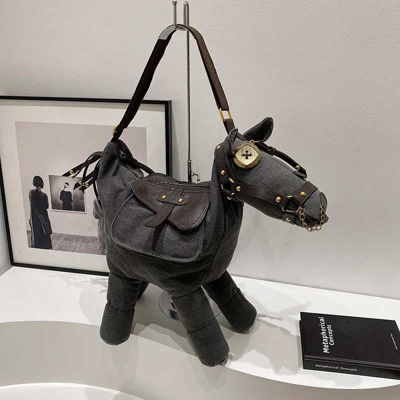 

Fashion vintage large capacity canvas bag creative pony shoulder crossbody bagWomen's casual canvas bag