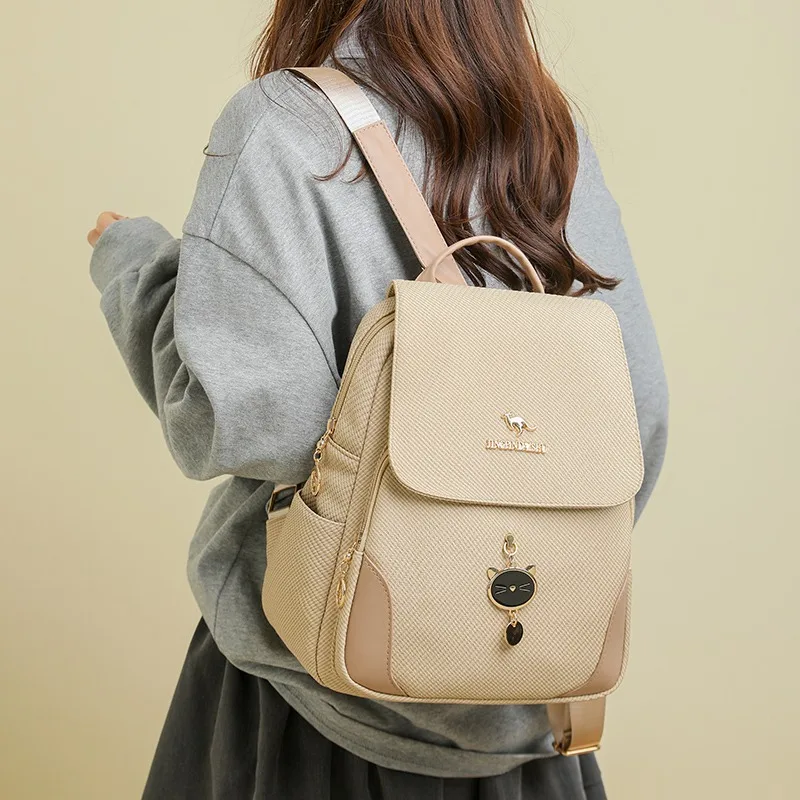 

Solid Color Fashion PU Backpack Large Capacity Metal Pendant Zipper Quality Shoulder Bag Hot Sale Bags for Women Mochila