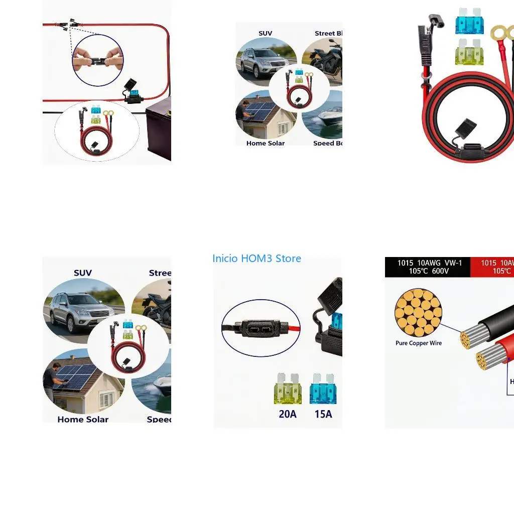 A5YD 2 Feet Long SAE to O Rings Battery Cable With Waterproof Cap Battery Device Cord for Reliable Power Transfer In Vehicles